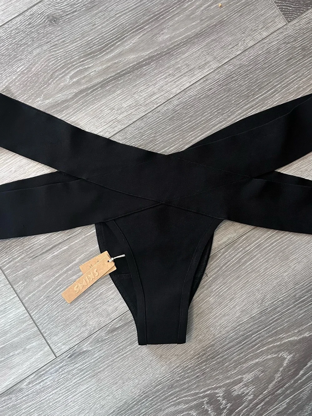 Skims 4X knit swim strappy bikini bottom only SW BIK 0165 color Onyx NWT